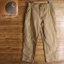 L6J/Y12.27-4　90s　アメリカ製　Carhartt　カーハート　ダック地　ワークパンツ　ペインターパンツ　36×32　ベージュ　アメリカ古着_画像1