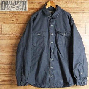 L1J/R1.8-3　アメリカ古着　DULUTH TRADING　ダック地　ワークジャケット　シャツジャケット　コットンキャンバス　裏フリース　XL　ブルー