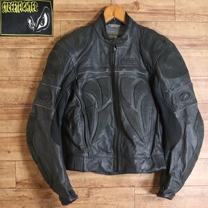 H9S/S1.12-4　STREETFIGHTER　シングルライダース　本革　レザージャケット　裏メッシュ　バイカー　革ジャン　皮ジャン　48　ブラック