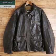 A2S/Y1.15-4　ユーロ古着　OVERCOATS　シングルライダース　本革　レザージャケット　スポーツジャケット　LAMPOジッパー　48　ブラウン_画像1