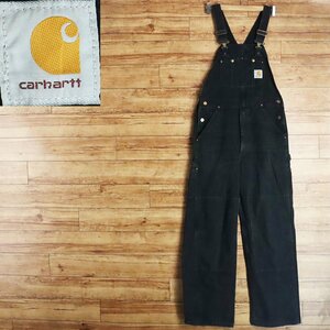 C11S/K7.12-3　Carhartt　カーハート　ダック地　オーバーオール　サロペット　ダブルニー　ワークパンツ　32×32　ブラック　古着