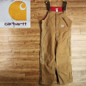 D2S/K7.4-4　Carhartt　カーハート　ダック地　オーバーオール　サロペット　ダブルニー　ワークパンツ　ツナギ　40×28　ブラウン　古着