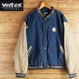 L3J/R1.24-1　アメリカ古着　VELTEX　ベルテックス　デニムスタジャン　バーシティジャケット　ブルゾン　袖コットン　企業刺　XL