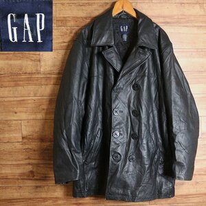 J4S/S1.30-3　90s~　ビンテージ　GAP　オールドギャップ　本革　レザーピーコート　Pコート　レザージャケット　アウター　L　ブラック