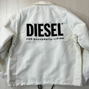 ほぼ未使用/XL-2XL相当★ディーゼル/DIESEL デカロゴ 刺繍 バックプリント ナイロン コーチジャケット ホワイトキルティング 中綿 メンズ