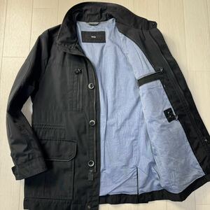 美品/50 XL相当★ヒューゴボス/HUGO BOSS 裏地シャンブレー デニム生地 ナイロンコート 部分レザー 羊革 ブルゾン ジャケット メンズ 黒