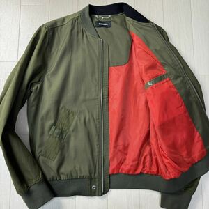 ほぼ未使用/XL-XXL相当★ディーゼル/DIESEL 裾リブロゴ バイカラー フライトジャケット ミリタリー ボンバー メンズ カーキ