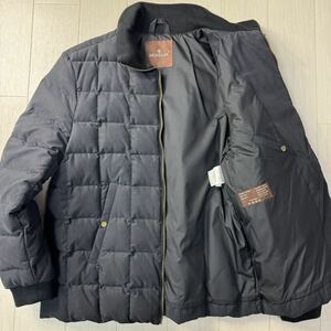 美品/1 S-M相当★モンクレール/MONCLER ブロックキルティング リブニット ダウンジャケット 厚手 ブルゾン 中綿 ロゴジップ メンズ 紺