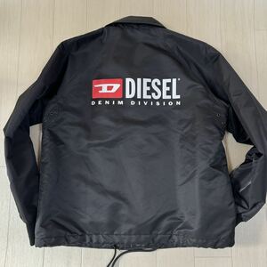 美品/M-L相当★ディーゼル/DIESEL デカロゴ バックプリント コーチジャケット ホワイトキルティング 中綿 バイカラー メンズ 黒