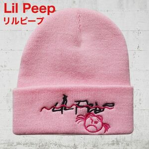 Lil Peep　リル・ピープ　メッセージ　ロゴ　ニット帽　ビーニー　ピンク