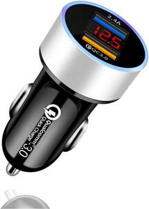 シルバー USBポート DYAOLE シガーソケット usb 急速充電 電圧測定 シガーソケット 電圧計 LEDデジタルディスプレ