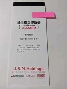 【即決・送料無料】ＵＳＭＨ　ユナイテッドスーパーマーケット　株主優待券（3000円分）１冊　カスミ　マルエツ　