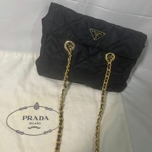PRADA プラダ チェーン ショルダーバッグ ブラック 三角ロゴ ナイロン キルティング トートバッグ