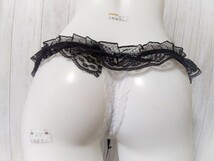 ★新品★ L Tバック ショーツ ブラック×ホワイト シースルー レース リボン 透け感 セクシーランジェリー_画像3