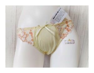 ★新品★ L ショーツ トリコット風 サイドレース イエロー 黄色 花柄 光沢