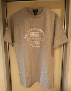 00s 消滅ブランド POLO JEANS CO. RALPH LAUREN ポロジーンズ Tシャツ 半袖 グレー ロゴマーク 前プリント M・身幅約50cm※未使用/品タグ付