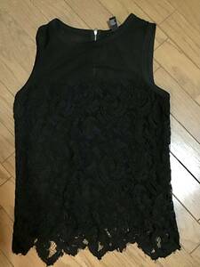 良品【FOREVER21/フォーエバー21】レースタンクトップ/S★ブラック★シースルー★レディース★USED