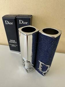 新品箱付　DIOR ディオール　リップケース　メタリックシルバー　インディゴデニム　2点まとめ　保管品【6123E】