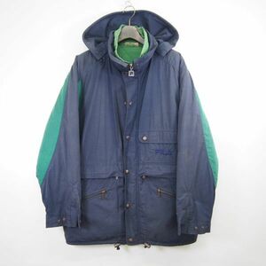 80s 90s イタリア製 フィラ FILA キルティングライナージャケット付き 3way フーディージャケット(52)ネイビー/グリーン