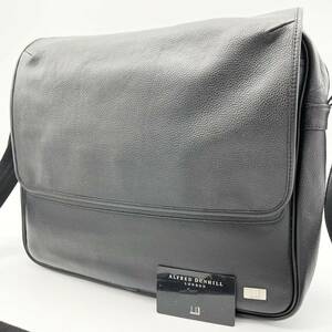 1円【極美品】Dunhill ダンヒル メッセンジャーバッグ ビジネス ショルダー オールレザー シボ 本革 ブラック 黒 大容量 ボックス メンズ