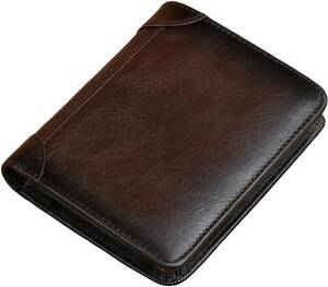 [Muchfox] 財布 メンズ 2つ折り 本革 牛革 薄い ボックス型小銭入れ RFID＆磁気スキミング防止 大容量 一流 の 財布 (コーヒー色)