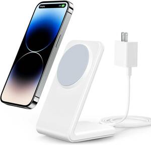 Meifigno マグネット式ワイヤレス充電器 iPhone 15/14/13/12シリーズ/AirPodsに対応 マグセーフ充電スタンド ホワイト