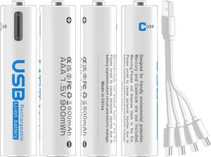 UNNIK 単4電池 充電式 4本セット 約1500回使用可能 600mAh/900mWh 1.5V定出力 リチウムイオン 単4形充電式電池 (単4形充電池-4本セット)