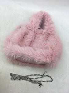 【1円スタート】ファーバッグ ピンク チェーン付き 保管品 ハンドバッグ かわいい コレクション 小物 ポリ100% DM0123L