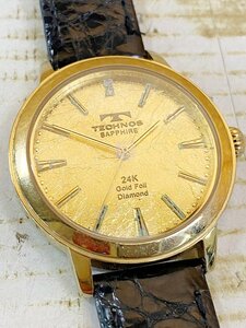 ■腕時計■ TECHNOS テクノス T-1031 SAPPHIRE ワールドワイド 24K Gold Foil Diamond クオーツ 動作未確認 ジャンク品 札幌発