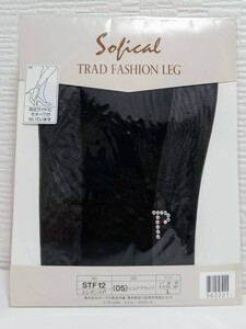 ☆.:*新品未使用 ポーラ★ソフィカル TRAD FASHION LEG♪マチ付きパンティストッキング★両足首サイドワンポイント ピュアブラック《L》♪