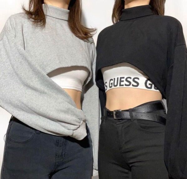 【美品】NAUNAU ナウナウ 裏起毛 タートルネック クロップド グレー スウェット トレーナー