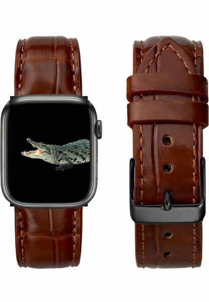 クロコダイル本革　ワニ革　時計ベルトApple Watch アップルウォッチ バンド 全シリーズ対応　42/44/45/49mm対応　レザー ライトブラウン