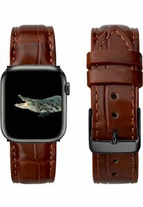 Crocodile подлинный кожаный кожа Crocodile Teather Watch Belt Apple Watch The Watch Band All Series Copatable 42/44/45/49 мм Совместимый с кожаным световой коричневой коричневой
