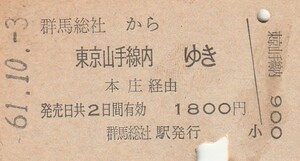 Y010.上越線　群馬総社から東京山手線内ゆき　本庄経由　61.10.3