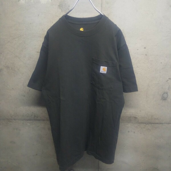carhartt / カーハート ポケット Tシャツ S オリーブ 肉厚 ヘビーウェイト ロゴ 半袖 ワンポイント レアカラー ポケT