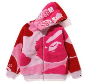 超限定 極少 ≪即決 送料無料 ≫ A BATHING APE MEGA ABC CAMO SHARK BOA HOODIE JACKET PINK XL BAPE エイプ ボア フーディー ジャケット