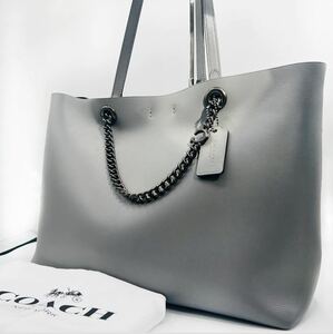 【入手困難品】coach コーチ トートバッグ ビジネスバッグ セントラル チェーン C金具 チャーム レザー グレー A4 2way メンズ レディース