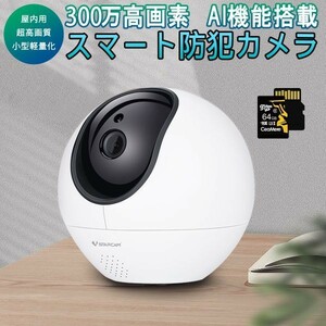 防犯カメラ 屋内用 ワイヤレス CS990 300万画素 SDカード64GB同梱モデル ONVIF AI機能搭載 人体追跡 動体検知 PSE 技適「CS990/SD64.A」