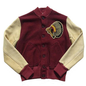 BUTTON AWARD JACKET 1940model（WAREHOUSE）スタジャンアワードジャケット36袖革素材エルク（ヘラ鹿）ノーフィニッシュ（仕上げ）ワッペン