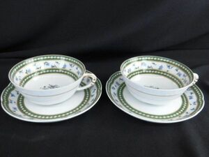 M221★ROYALE de LIMOGES コーヒーカップ 2客 花柄 France Marie Antoinette 美品 ロワイヤル リモージュ ★送料550円〜