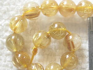 0 free shipping * natural stone & Gold rutile quartz ^ circle sphere!6mm!16 bead defect equipped liquidation 