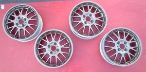 【中古】社外アルミ　15×5.0 100-4H+45　ハブ径68ｍｍ（実測） 4枚セット