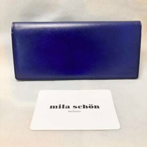 U55 未使用 ミラショーン mila schon 長財布 財布 メンズ 薄型 牛革 ダークブルー系