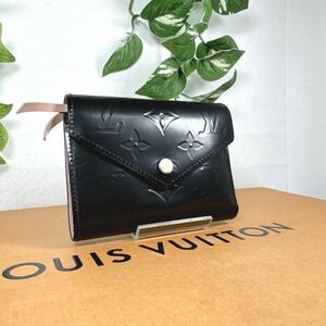 1円 LOUIS VUITTON ルイヴィトン ヴェルニ ヴィクトリーヌ 短財布 折財布 三つ折り財布 シリアルMI5128男女兼用 ブラック×ピンク