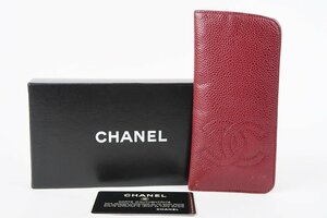 【美品】CHANEL シャネル ココマーク キャビアスキン メガネケース ボルドー系 ブランド小物 雑貨【PU51】