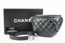 【超美品】CHANEL シャネル ラムスキン マトラッセ ユニフォーム ウエストポーチ バッグ ブラック【PX7】_画像1