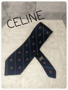 1円　高級　CELINE　セリーヌ　ネクタイ　メンズ　小物　美品　USED　高級　ストライプ　柄　紋章　紳士服　社会人　ビジネス　ブランド　