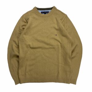 美品 TOMMY HILFIGER トミーヒルフィガー ウール ニット セーター ワンポイント ロゴ ベージュ S