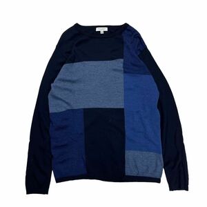 Beauty&Yourth ビューティーアンドユース United Arrows ウールニット クルーネック スクエアパターン ブルー系 L