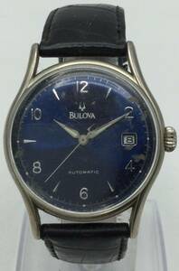 C39■【AT/稼働】BULOVA ブローバ 46091 3ATM 裏スケ 自動巻き デイト ネイビー文字盤 ※定革欠損 メンズ腕時計 現状品 ■